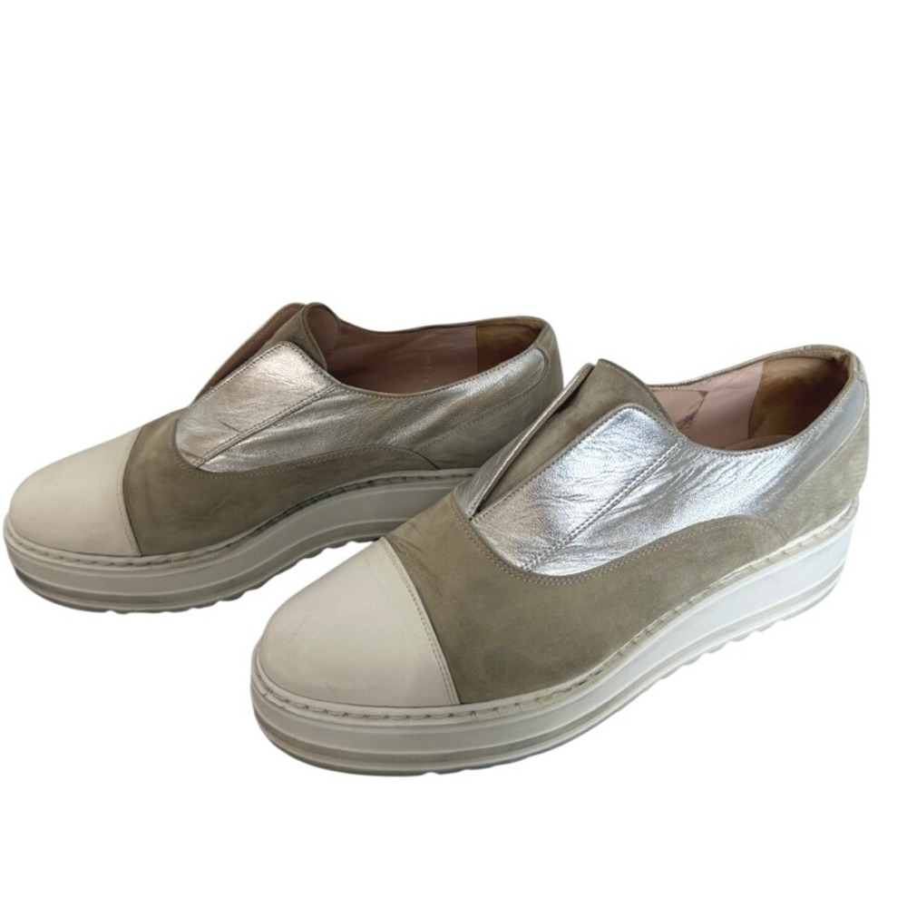 Michele Lopriore Milano Platform Sneakers Womens 38.5 Silver Suede Slip On Italy